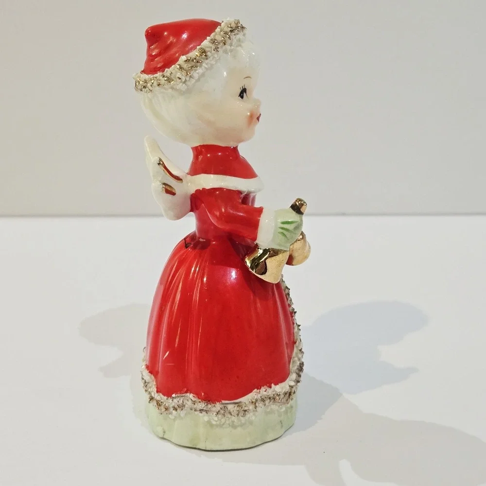 Vintage 1956 NAPCO Spaghetti Trim Christmas Gold Bells Bell Angel Red Dress